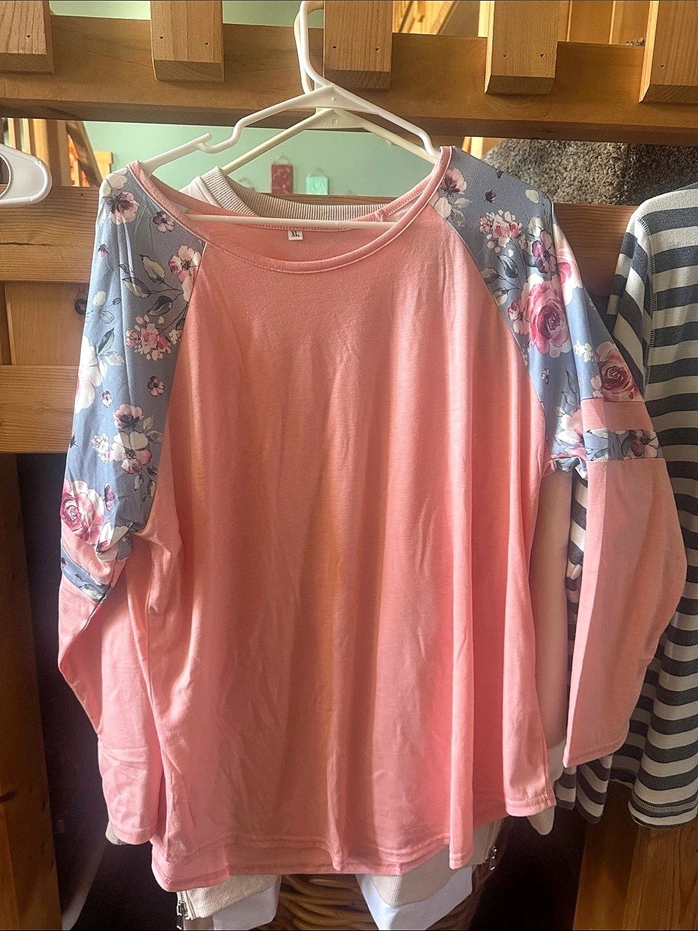 Fancyinn Women's Long Floral Sleeve Striped Top Blouse Floral Sleeve Long Sleeve